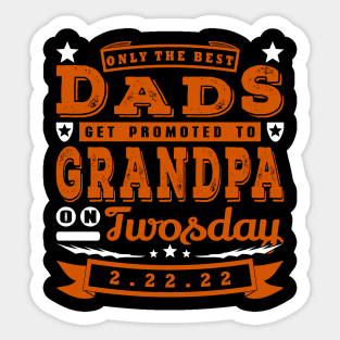 Promoted To Grandpa on Twosday Typography White Brown Text Sticker